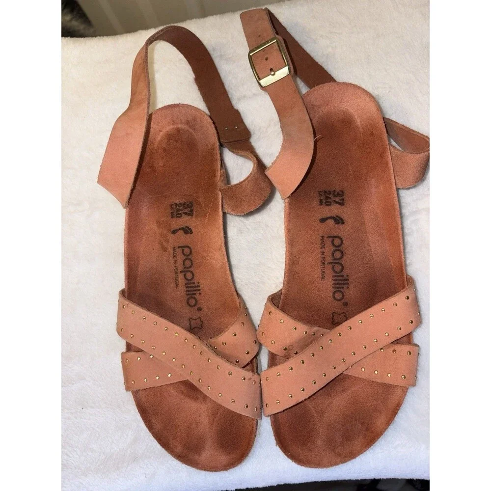 Papillio By Birkenstock Size 7 EU 37 Lola Coral Nubuck Wedge Sandals